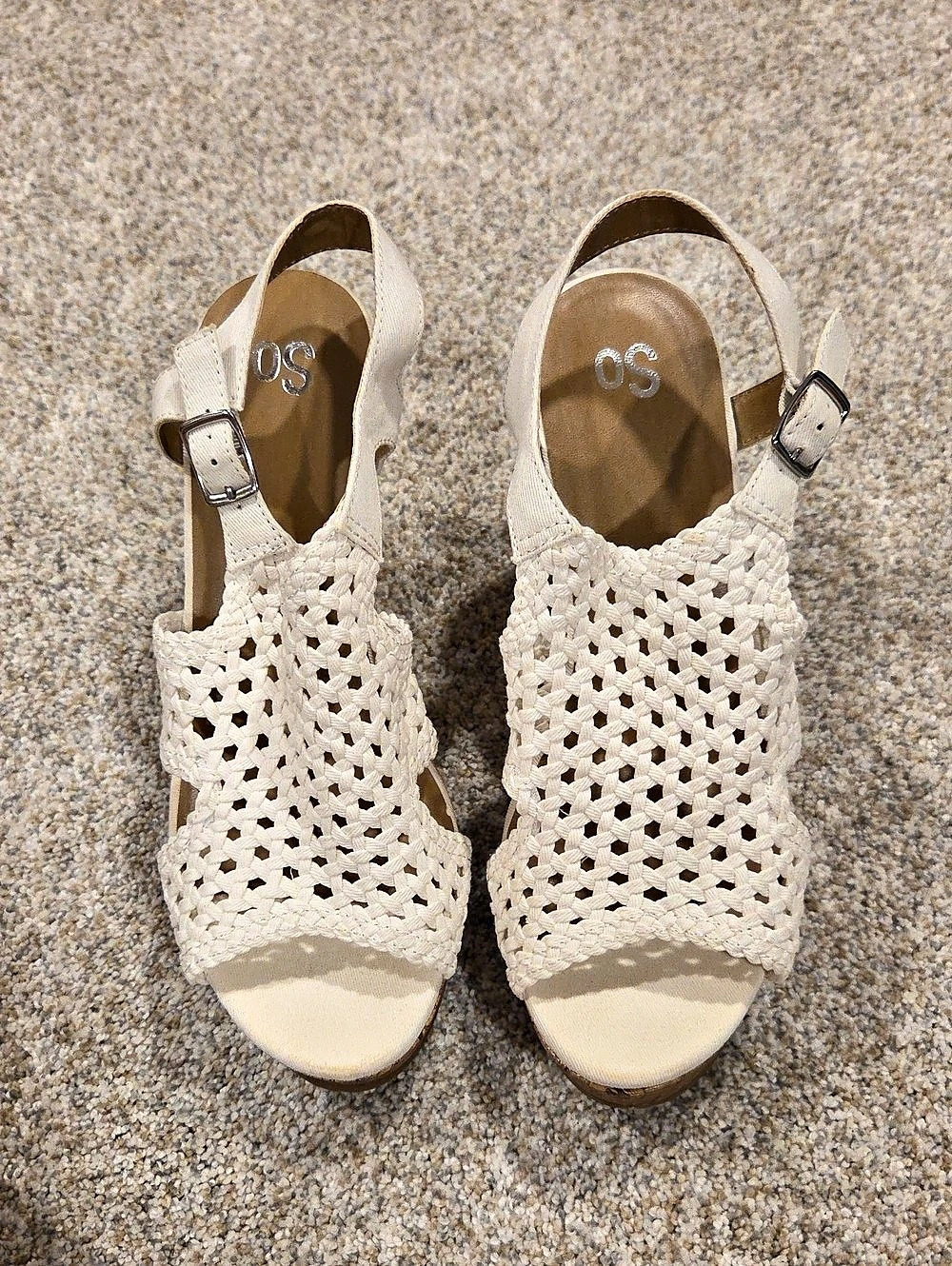 SO White & Brown Wedge Sandals US 9.5M